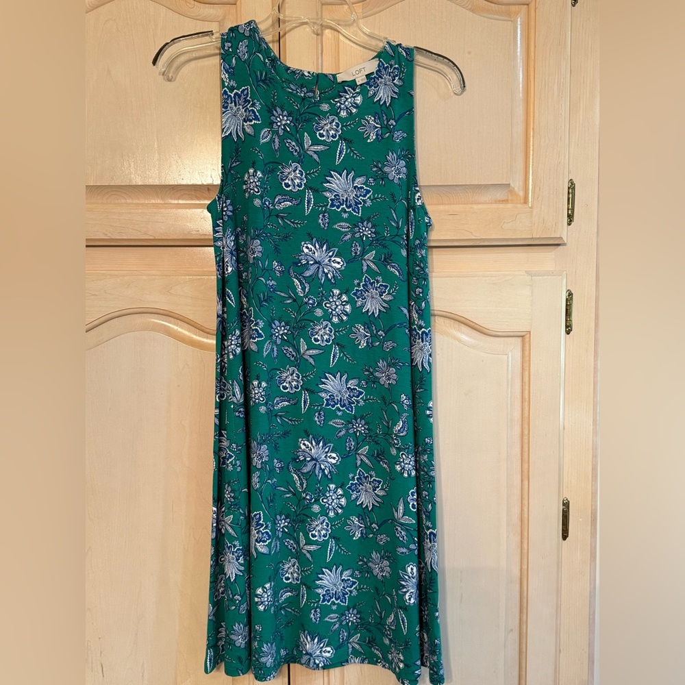 LOFT Teal Floral Sleeveless Dress